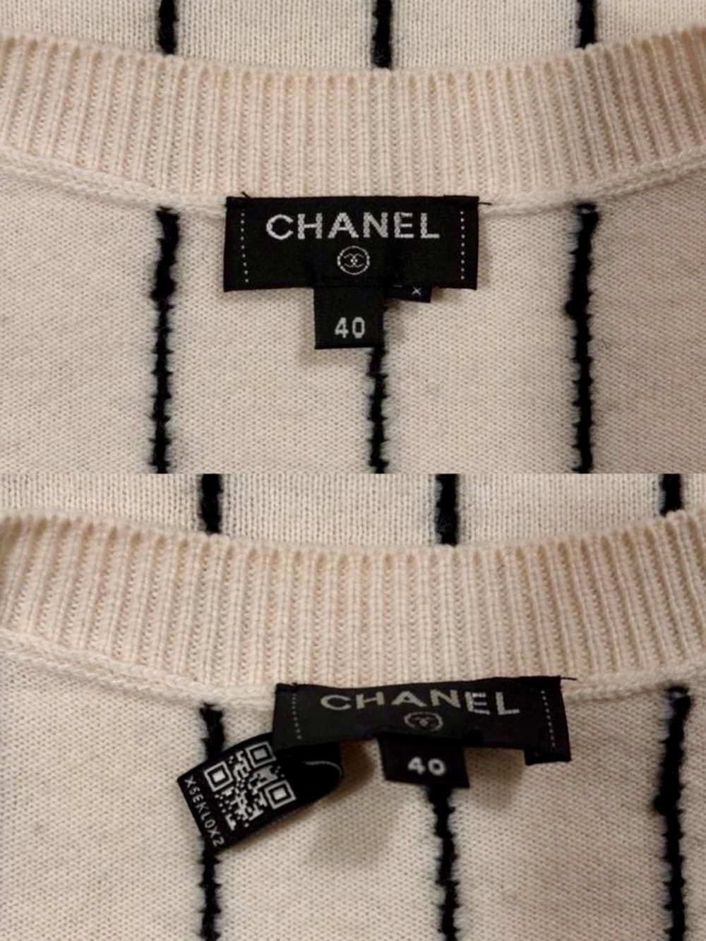Authentic CHANEL Cashmere Black Stripe Knit Crewneck Sweater Size 40 (US 8-10) - Picture 3 of 9